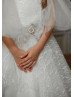 Puff Sleeves White Glitter Lace Tulle Flower Girl Dress